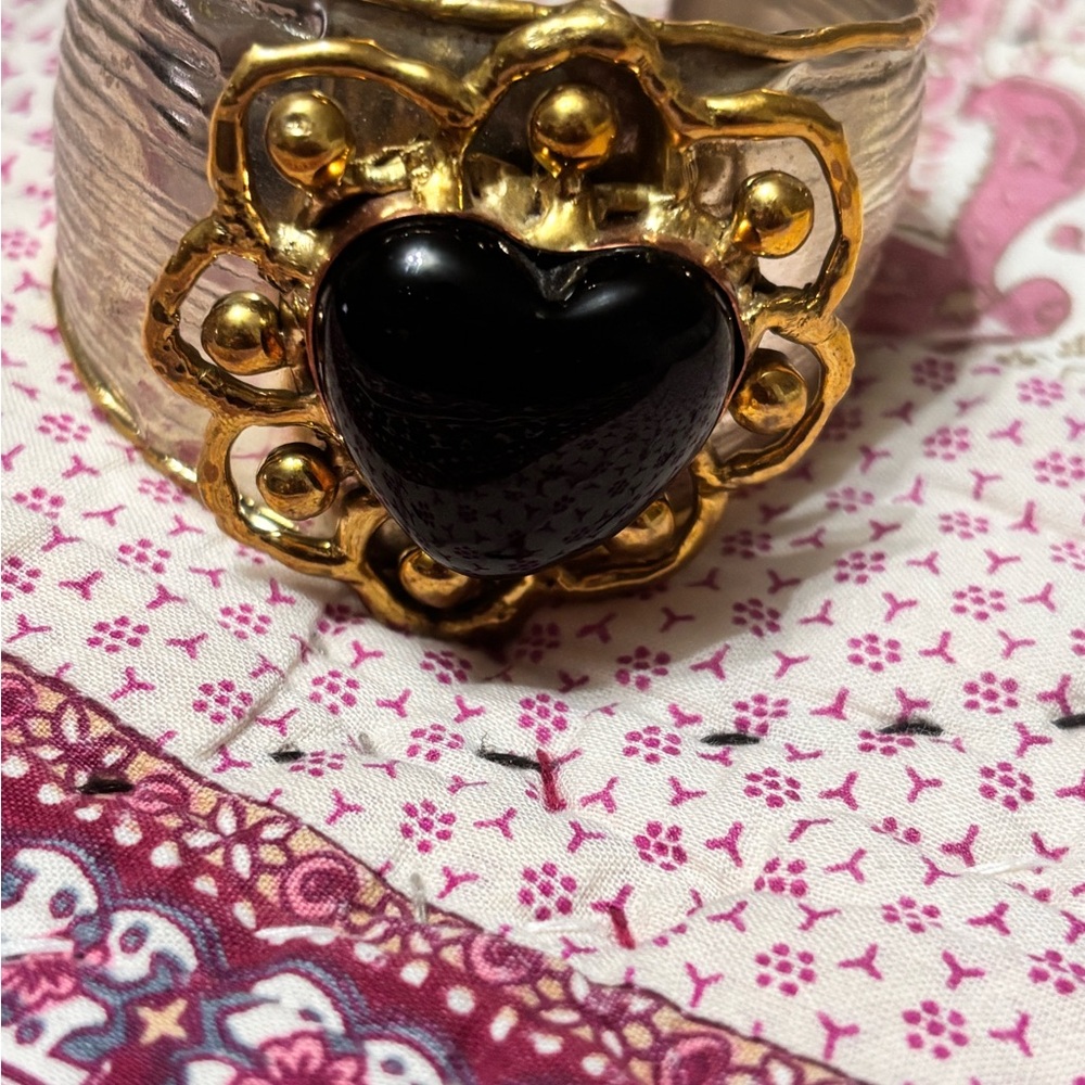 Gold and Black Heart Silver Bracelet